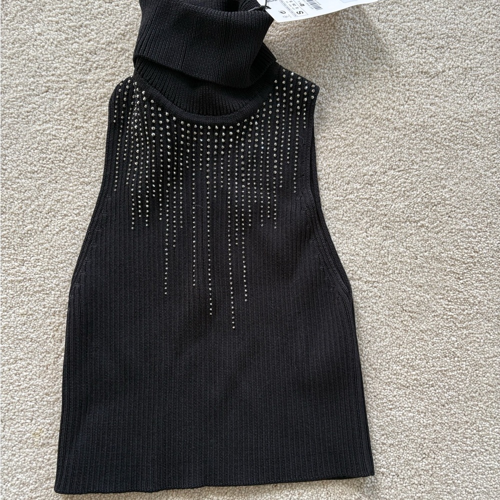 Zara turtle neck sleeveless top with jewel accents